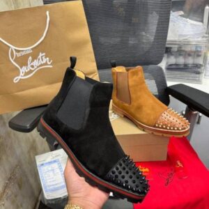 Christian Louboutin Spikes Suede Chelsea Boots Black n Premium
