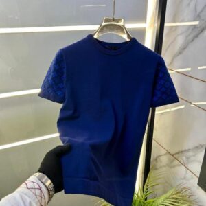 Louis Vuitton Imported Blue knitted Super Premium Round Neck T-shirt F3516-BU