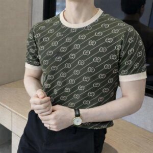 Gucci Imported Monogram Green knitted Super Premium Round Neck T-shirt F3511-GR